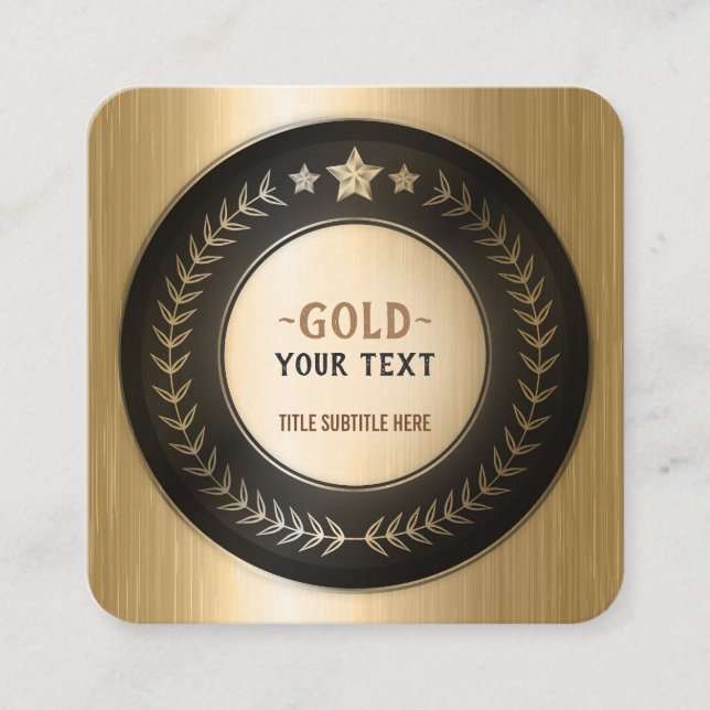 CUSTOM PRINT DIY MEDAL Gold #1 Champion EDITABLE Quadratische Visitenkarte (Vorderseite)