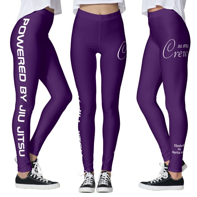 Custom Print Jiu Jitsu Crew Purple Spats Leggings (Purple Jiu Jitsu Leggings. White background.)