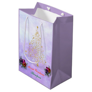 Custom Printed Holiday Gift Bag with Golden Tree Mittlere Geschenktüte