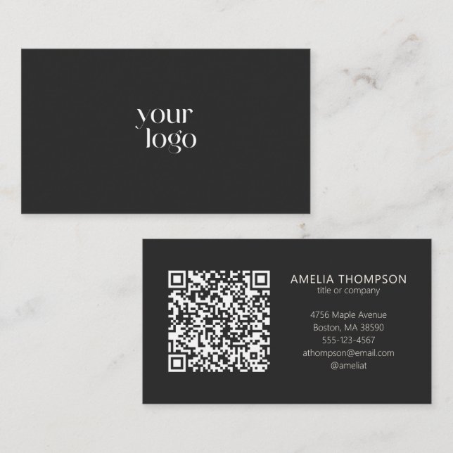 Custom Professional Business Logo Black QR Code Visitenkarte (Vorne/Hinten)