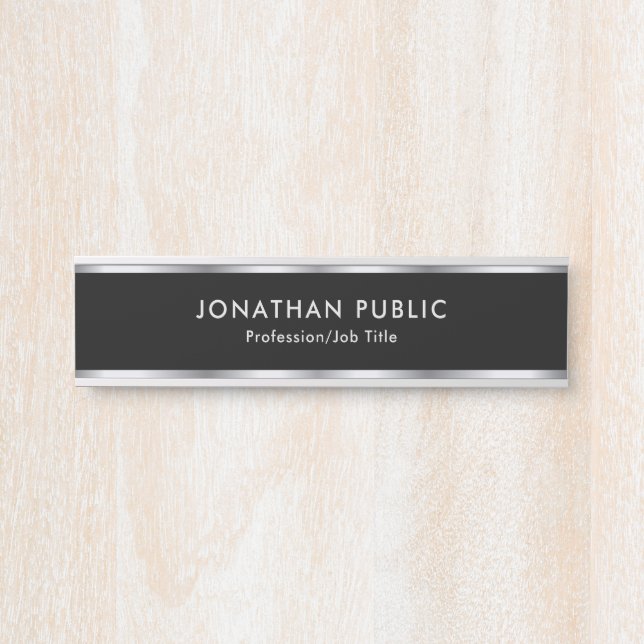 Custom Professional Modern Design Black And Silver Türschild (Vorderseite )