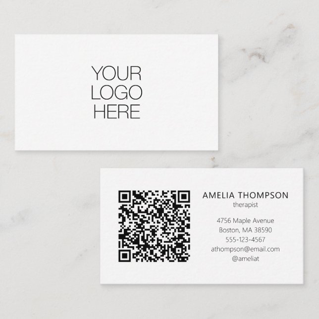 Custom Professional Therapist Logo White QR Code Visitenkarte (Vorne/Hinten)