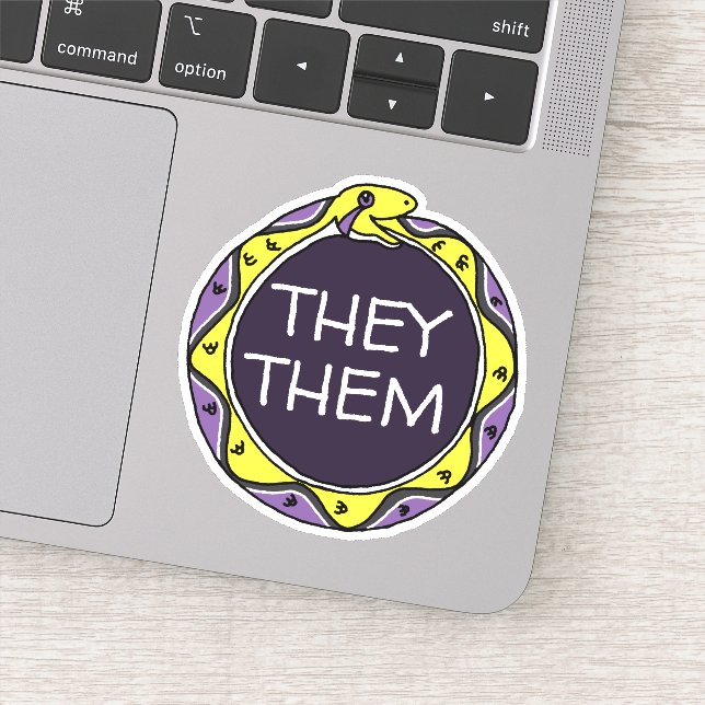 Custom Pronouns LGBTQIA+ Nonbinary Ouroboros Snake Aufkleber (Detail)