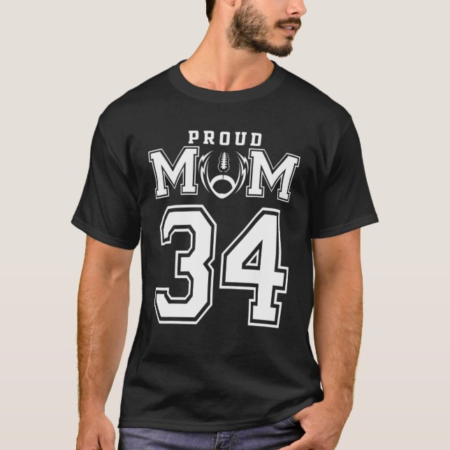 Custom Proud Football Mama Number 34 Personalisier T-Shirt (Vorderseite)