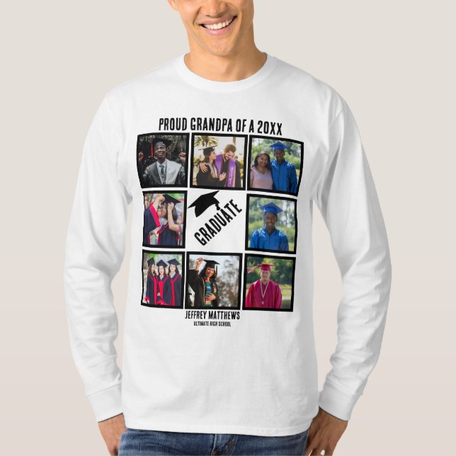 Custom Proud Grandpa Abschluss FotoCollage T-Shirt (Vorderseite)