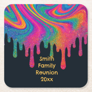 Custom Psychedelic Neon Glitzer Tropfen Cooler Rechteckiger Pappuntersetzer