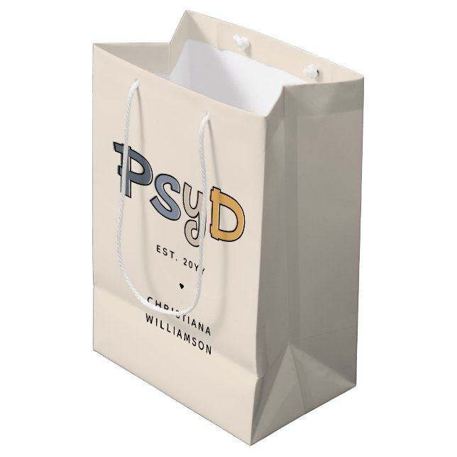 Custom PsyD Doctor of Psychology Psychologist Mittlere Geschenktüte (Vorderseite Schrägansicht)