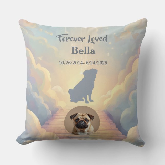 Custom Pug Memorial Pillow – Blue Rainbow Bridge Kissen (Vorderseite)