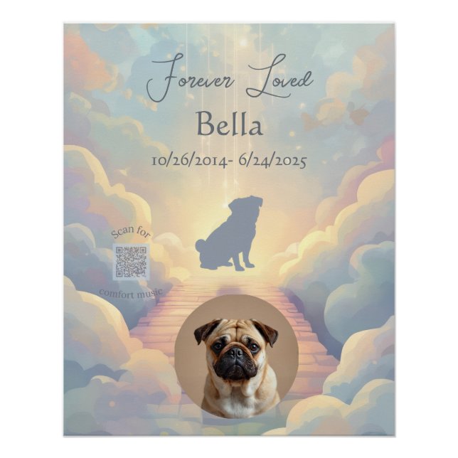 Custom Pug Rainbow Bridge Memorial Poster – Blue (Vorderseite)