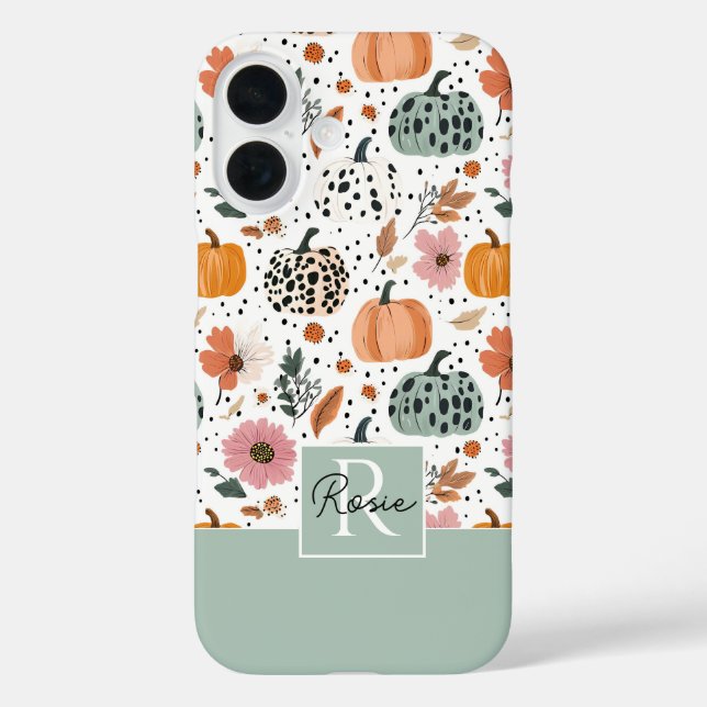 Custom Pumpkin and Flowers Fall Pattern  Case-Mate iPhone Hülle (Rückseite)