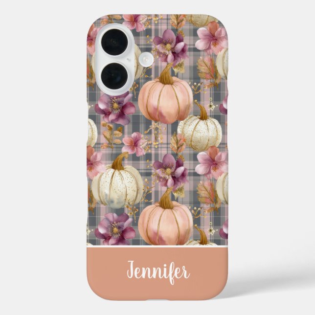 Custom Pumpkin and Flowers plaid  pattern  Case-Mate iPhone Hülle (Rückseite)