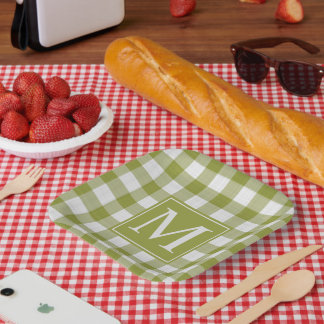 Custom Pumpkin Blätter Green Gingham Pattern Pappteller