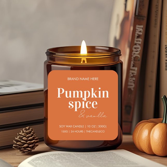 Custom Pumpkin Gewürz & Vanilla Candle Label Quadratischer Aufkleber (Von Creator hochgeladen)