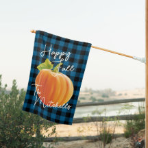 Custom Pumpkin on Blue Black Karo Pattern