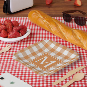 Custom Pumpkin Orange Gingham Pattern Pappteller