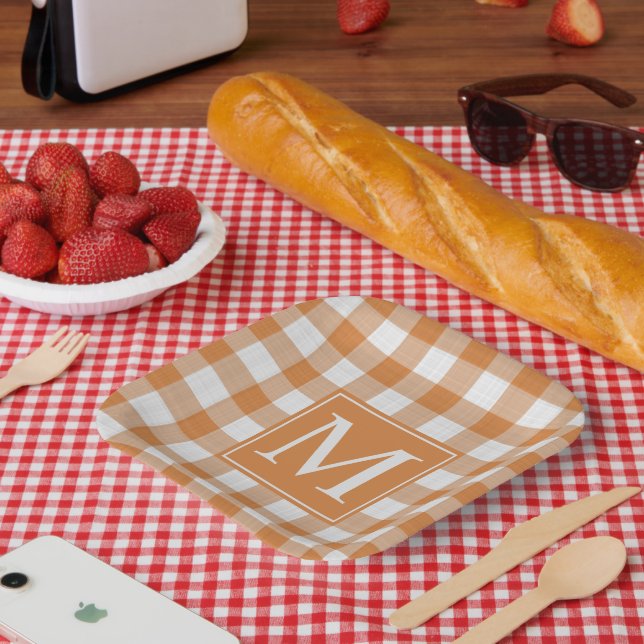 Custom Pumpkin Orange Gingham Pattern Pappteller (Picknick)