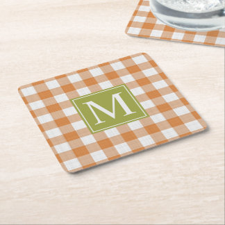 Custom Pumpkin Orange Green Picnic Gingham Pattern Rechteckiger Pappuntersetzer