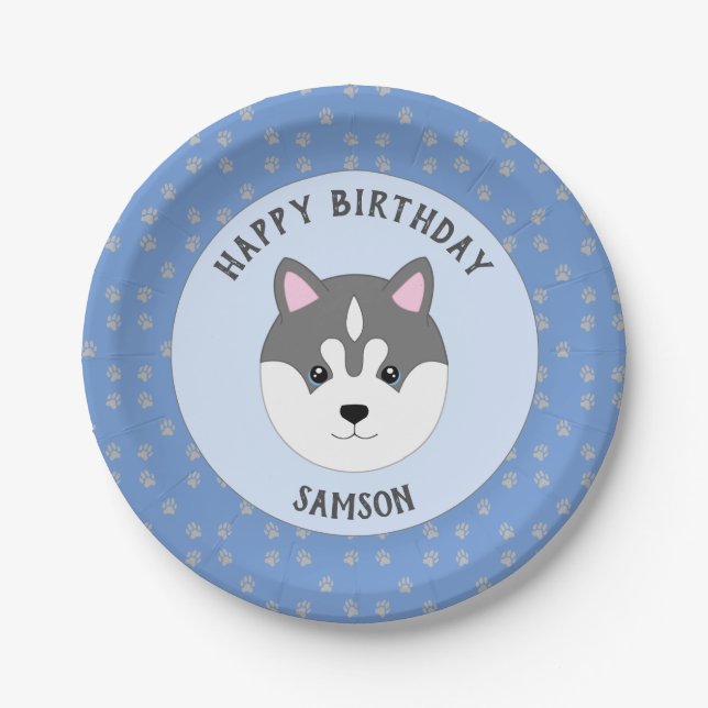 Custom Puppy Birthday Party Plate Pappteller (Vorderseite)