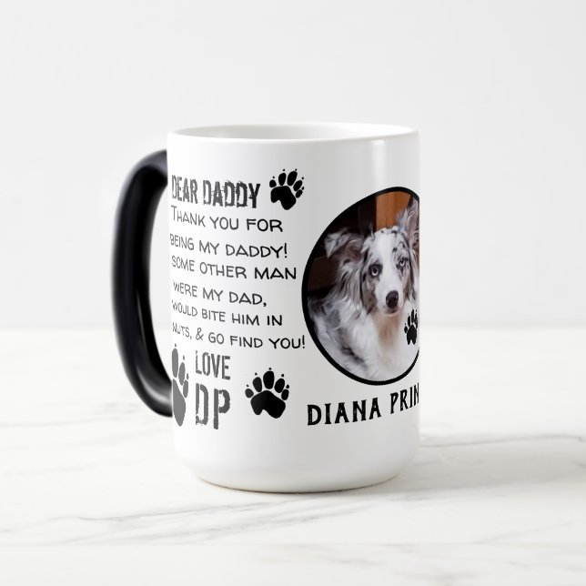 CUSTOM PUPPY DOG DADDY! DEAR VATER pET KAFFEE Verwandlungstasse (Vorderseite Links)