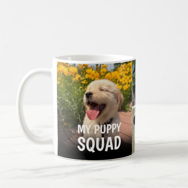 Custom Puppy Squad Photo Collage Design Kaffeetasse (Links)