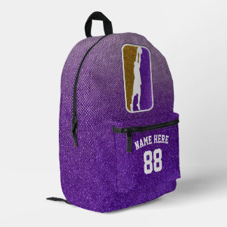 Custom Purple and Gold Faux Glitter Basketball  Bedruckter Rucksack