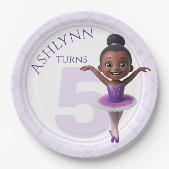 Custom Purple Ballerina for Girls Birthday |  Pappteller (Vorderseite)