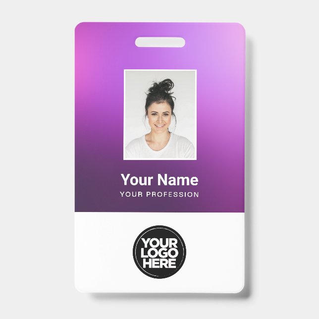 Custom Purple Employee Photo, Bar Code, Logo, Name Ausweis (Vorderseite)