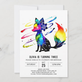 Custom Purple Fox Digital Girl Geburtstag Einladung
