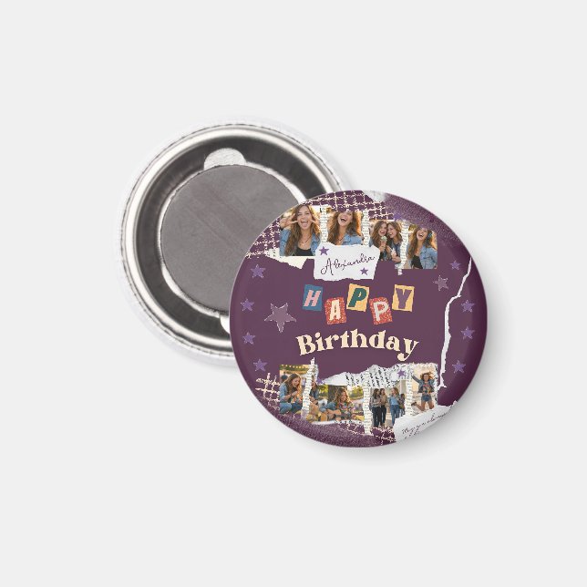 Custom Purple Teen Girl Birthday Photo Collage  Magnet (Vorderseite/Rückseite)