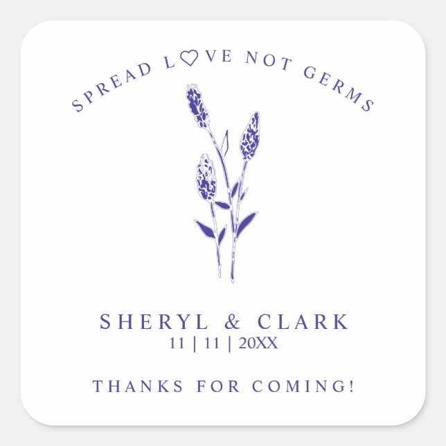 Custom Purple Wildflowers Wedding Hand Sanitizer Quadratischer Aufkleber (Vorderseite)