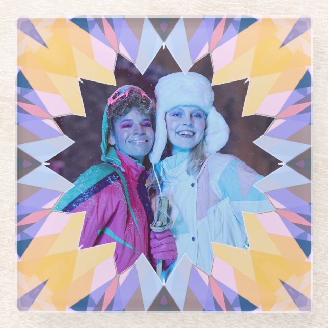 Custom Purple Yellow Christmas Star Photo Gift Glasuntersetzer (Vorderseite)