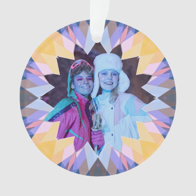 Custom Purple Yellow Christmas Star Photo Gift Ornament (Vorderseite)