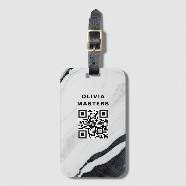 Custom QR Code Black Marble Travel Gepäckanhänger (Vorderseite Vertikal)