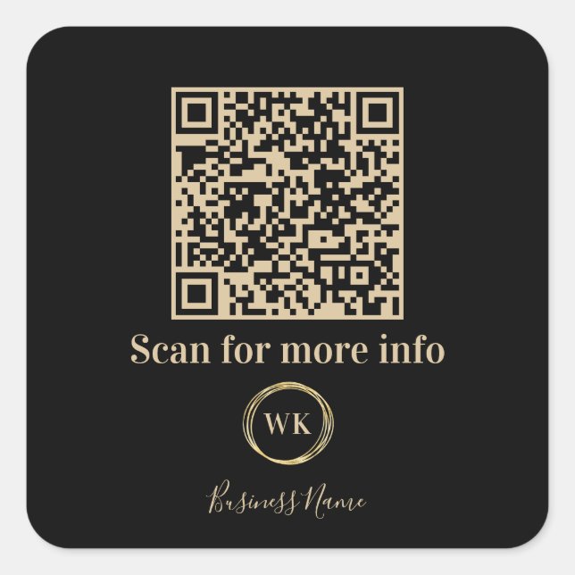 Custom QR Code Business Monogram Logo Black Gold Quadratischer Aufkleber (Vorderseite)