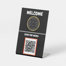 Custom QR Code Business Pedesta Black Gold Tableto Sockelschild