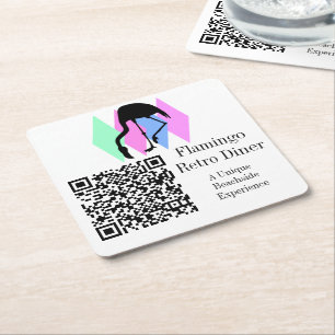 Custom QR Code Café Restaurant Bar Retro Flamingo Rechteckiger Pappuntersetzer