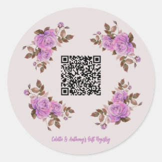 Custom QR Code Floral Frame Wedding Gift Registry Runder Aufkleber