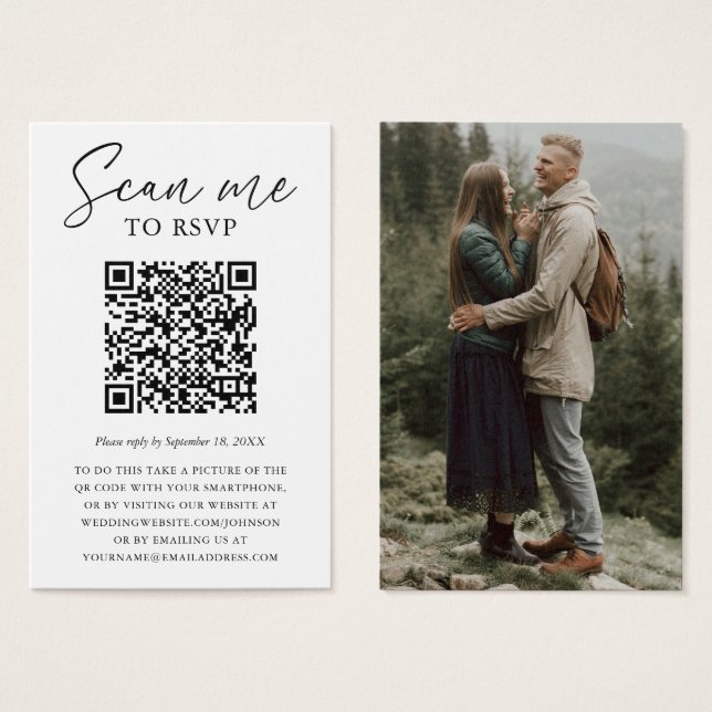 Custom QR Code Foto Wedding RSVP Card (Vorne & Hinten)