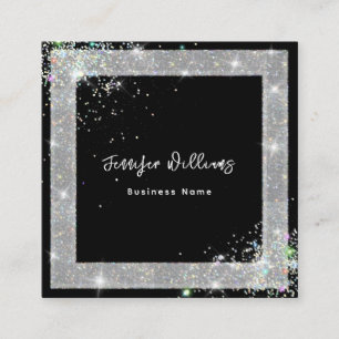 Custom QR Code Holographic Glitzer Fashion Black Quadratische Visitenkarte