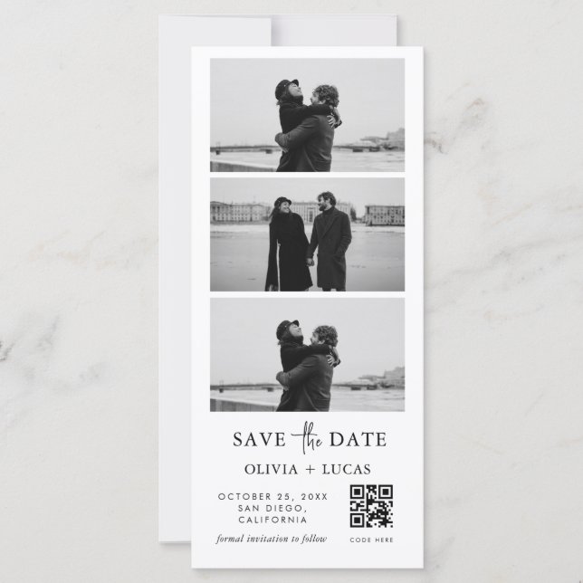 Custom QR Code Photo Strip Wedding Save The Date (Vorderseite)