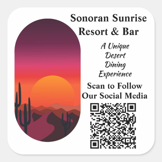 Custom QR Code Restaurant Bar Social Media Promoti Quadratischer Aufkleber (Vorderseite)
