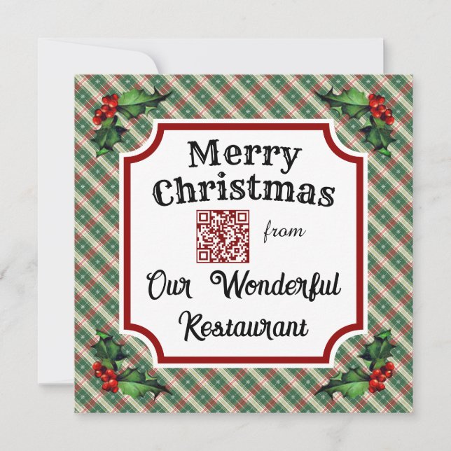 Custom QR Code Restaurant Weihnachten Kariert (Vorderseite)