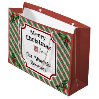 Custom QR Code Restaurant Weihnachten Kariert Große Geschenktüte