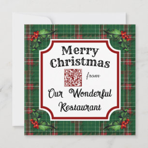 Custom QR Code Restaurant Weihnachtsgrün Kariert Feiertagskarte