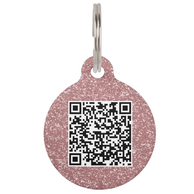 Custom QR Code Rose Gold Glitzer Dog Haustiermarke (Rückseite)