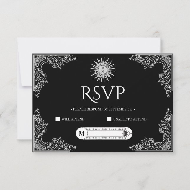 Custom QRCode Elegant Black and White Wedding RSVP Karte (Vorderseite)