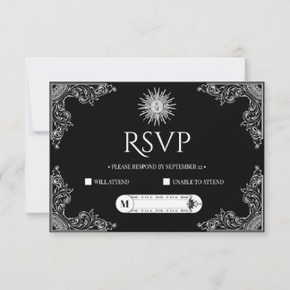 Custom QRCode Elegant Black and White Wedding RSVP Karte