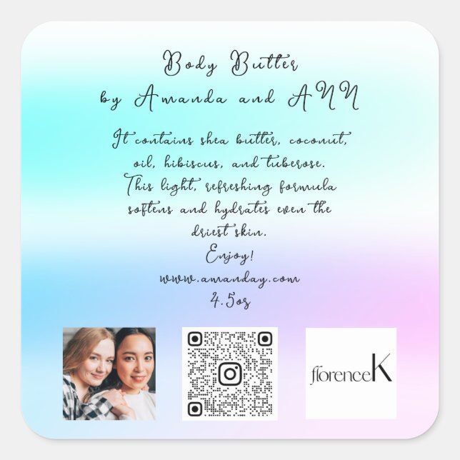 CUSTOM QRCODE LOGO FOTO PRODUKTBESCHREIBUNG OMBRE QUADRATISCHER AUFKLEBER (Vorderseite)