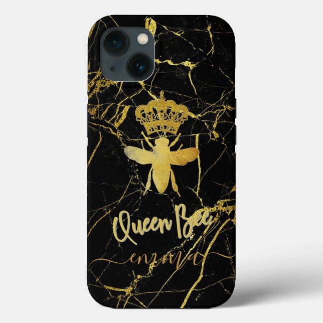 Custom QUEEN BEE Gold Black Marble Telefon 11 12 Case-Mate iPhone Hülle (Rückseite)