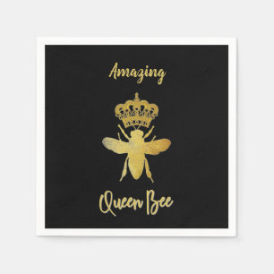 Custom QUEEN BEEN Gold Black Beverage Cocktail Serviette